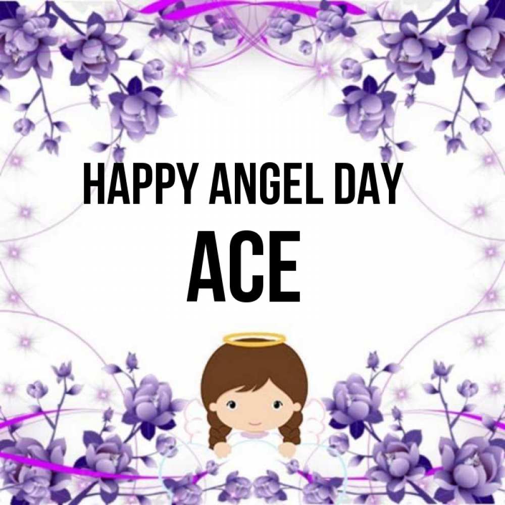 Greetings card с именем, Ace happy angel day с именинами в рамочке Greetings with text for free download 