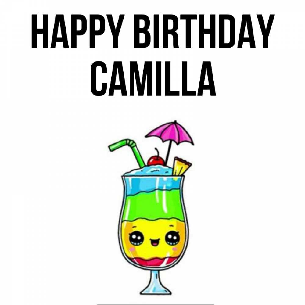 Greetings card с именем, Camilla Happy Birthday с зонтиком Greetings with text for free download 