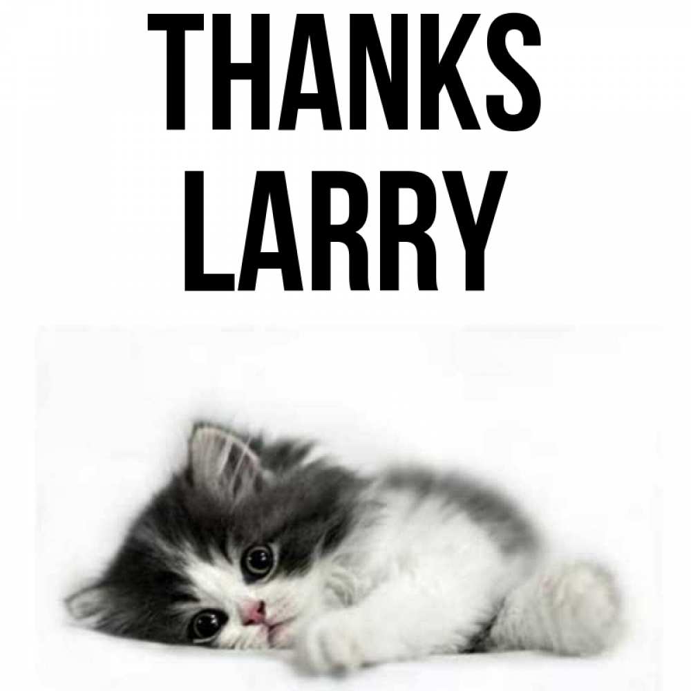 Greetings card с именем, Larry Thanks черный и белый кот Greetings with text for free download 