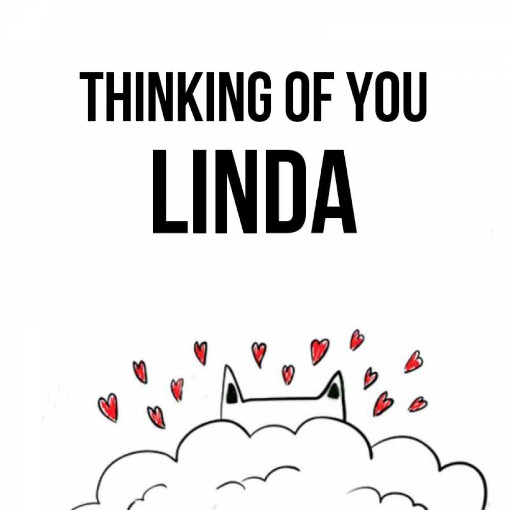 Greetings card с именем, Linda Thinking of you кот за облаком Greetings with text for free download 