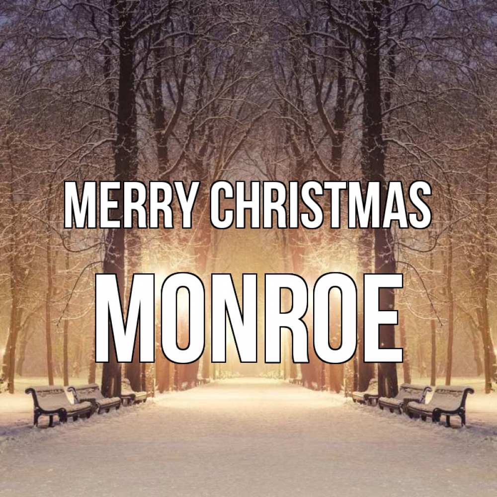 Greetings card с именем, Monroe Merry Christmas зима, парк, фонарь, лес Greetings with text for free download 