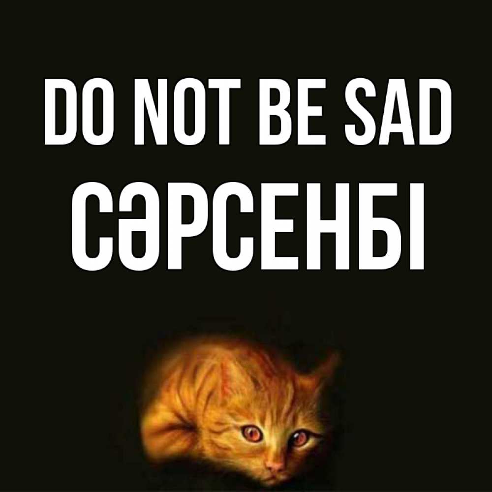Greetings card с именем, СӘРСЕНБІ Do not be sad лежащий кот в темноте Greetings with text for free download 