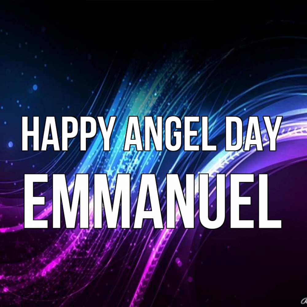 Greetings card с именем, Emmanuel happy angel day фиолетовый фон Greetings with text for free download 
