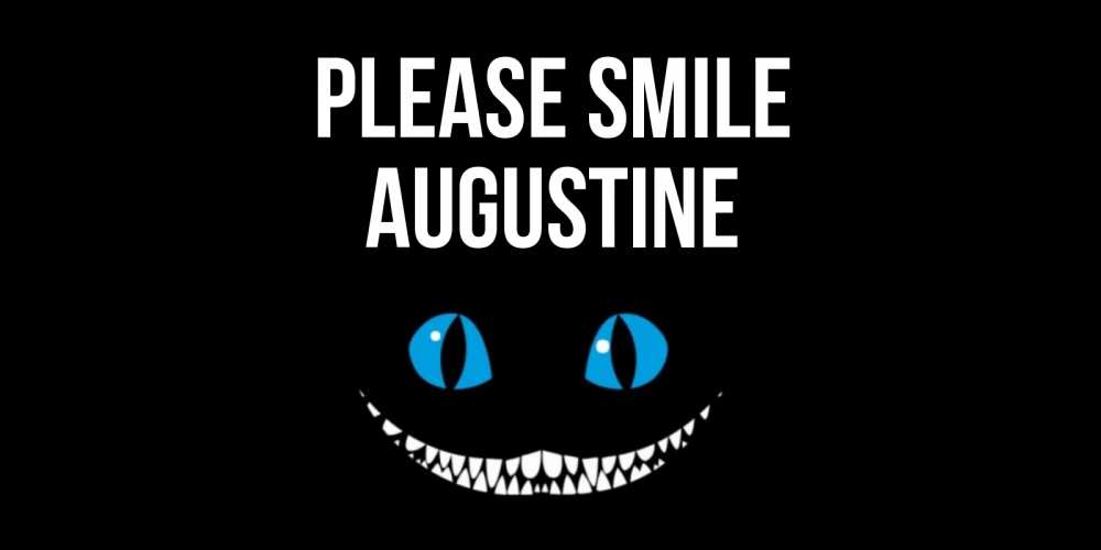 Greetings card с именем, Augustine Please smile кот улыбается Greetings with text for free download 
