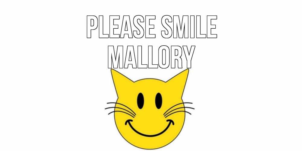 Greetings card с именем, Mallory Please smile кот, улыбка Greetings with text for free download 