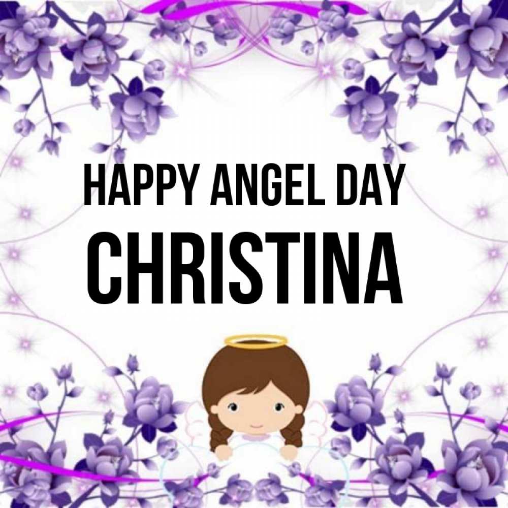 Greetings card с именем, Christina happy angel day с именинами в рамочке Greetings with text for free download 