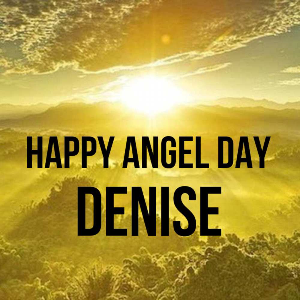 Greetings card с именем, Denise happy angel day леса и небо в желтом Greetings with text for free download 