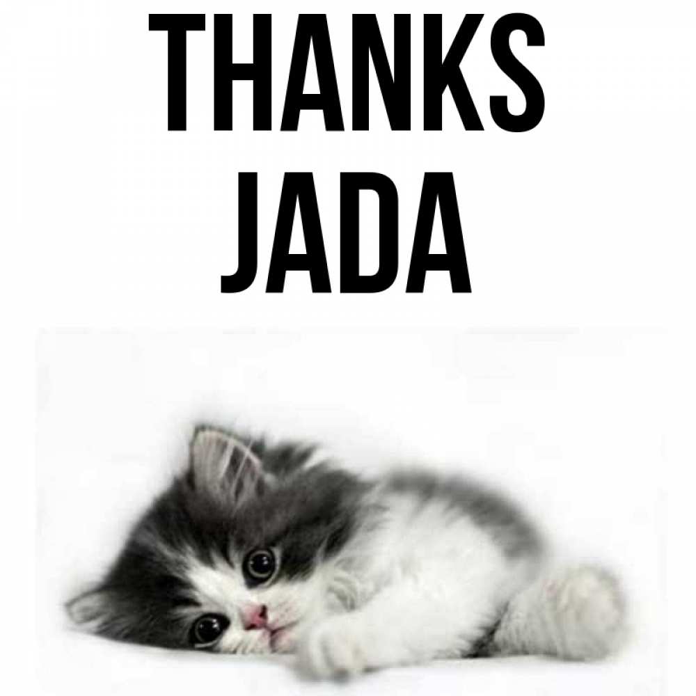 Greetings card с именем, Jada Thanks черный и белый кот Greetings with text for free download 