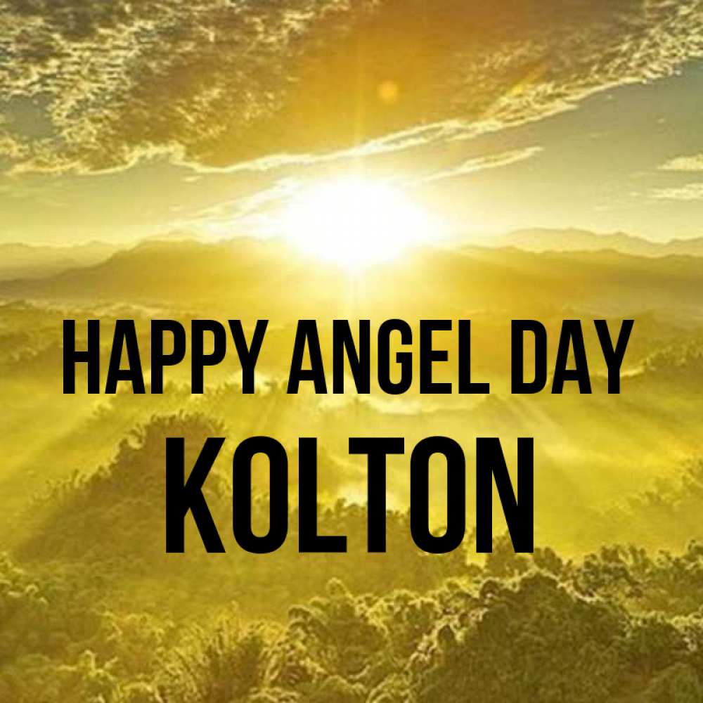 Greetings card с именем, Kolton happy angel day леса и небо в желтом Greetings with text for free download 