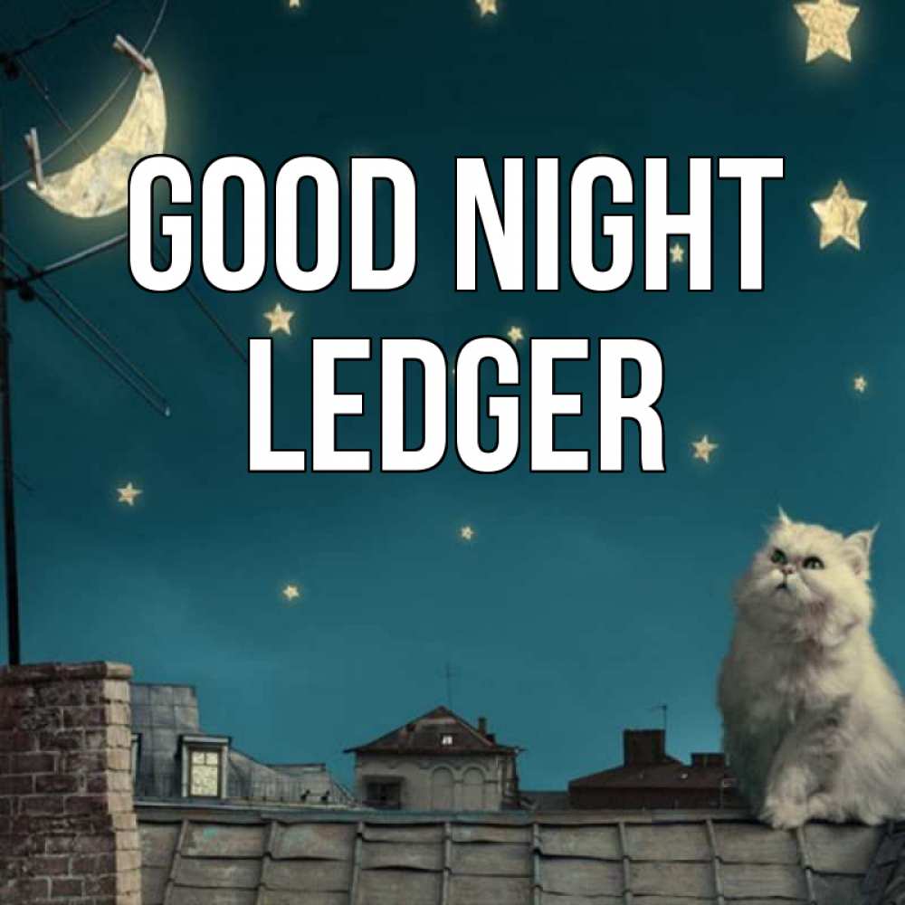 Greetings card с именем, Ledger Good night белый кот сидит на крыше Greetings with text for free download 