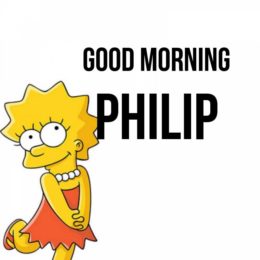 Greetings card с именем, Philip Good morning в платье и ожерелье Greetings with text for free download 