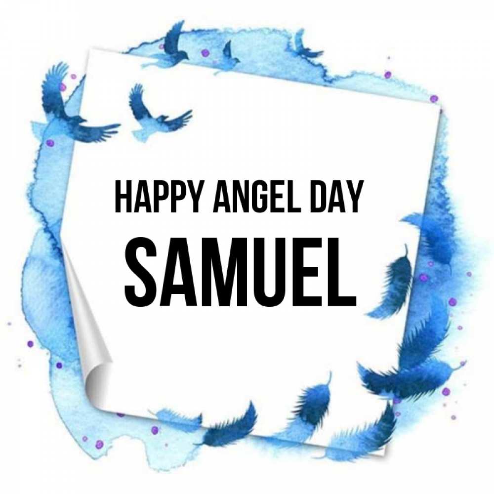 Greetings card с именем, Samuel happy angel day красивые птицы летят Greetings with text for free download 