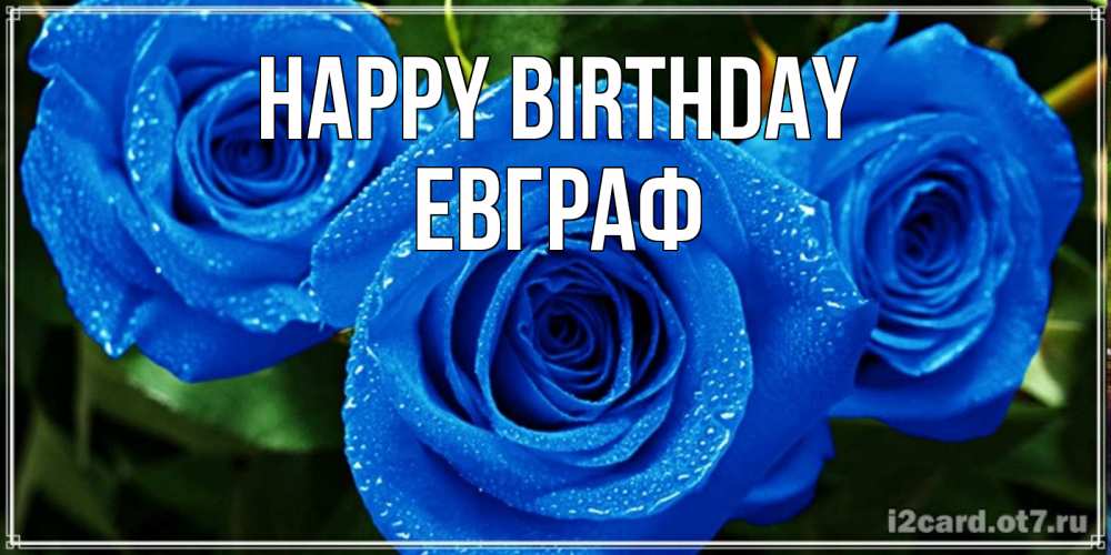 Greetings card с именем, Евграф Happy Birthday розы с синим цветом Greetings with text for free download 