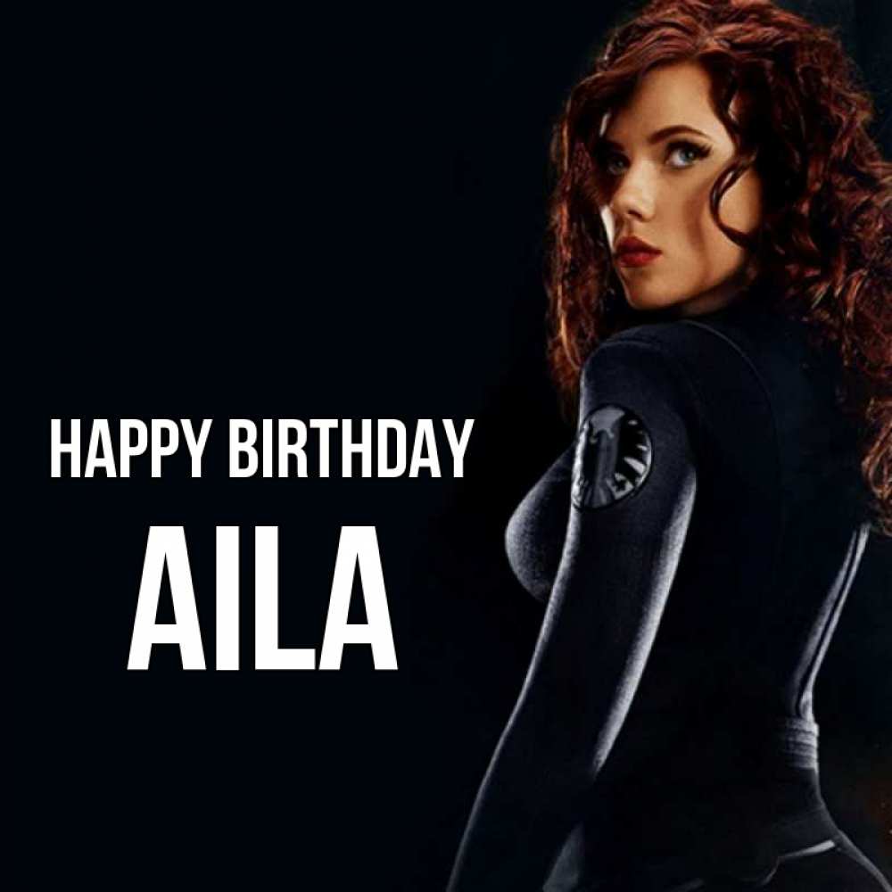 Greetings card с именем, Aila Happy Birthday Марвел черная вдова Greetings with text for free download 