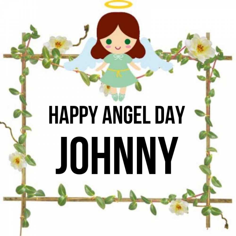 Greetings card с именем, Johnny happy angel day Ангел с нимбом Greetings with text for free download 