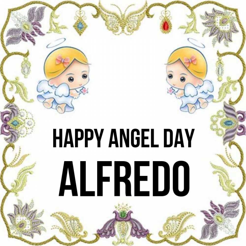 Greetings card с именем, Alfredo happy angel day маленькие ангелы с крылышками Greetings with text for free download 