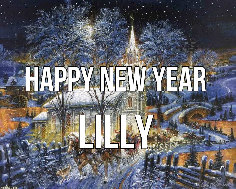 Greetings card с именем, Lilly Happy New Year упряжка лошадей, лошади, новый год Greetings with text for free download 