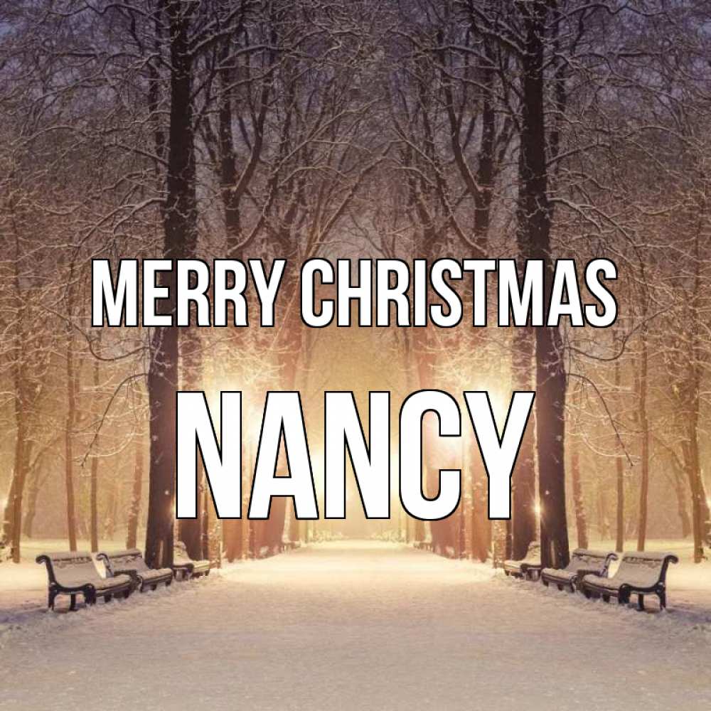 Greetings card с именем, Nancy Merry Christmas зима, парк, фонарь, лес Greetings with text for free download 