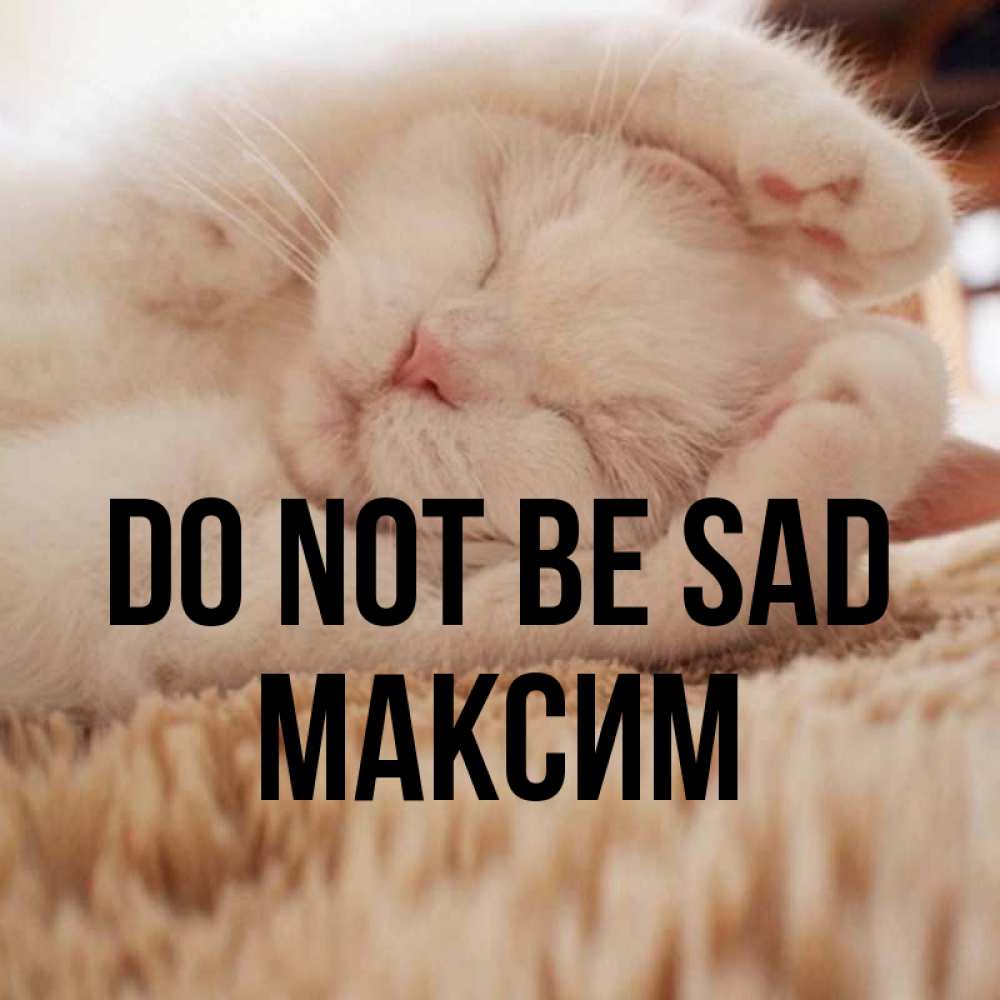 Greetings card с именем, Максим Do not be sad Котенок спит Greetings with text for free download 