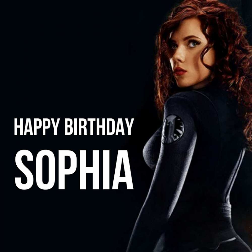 Greetings card с именем, Sophia Happy Birthday Марвел черная вдова Greetings with text for free download 