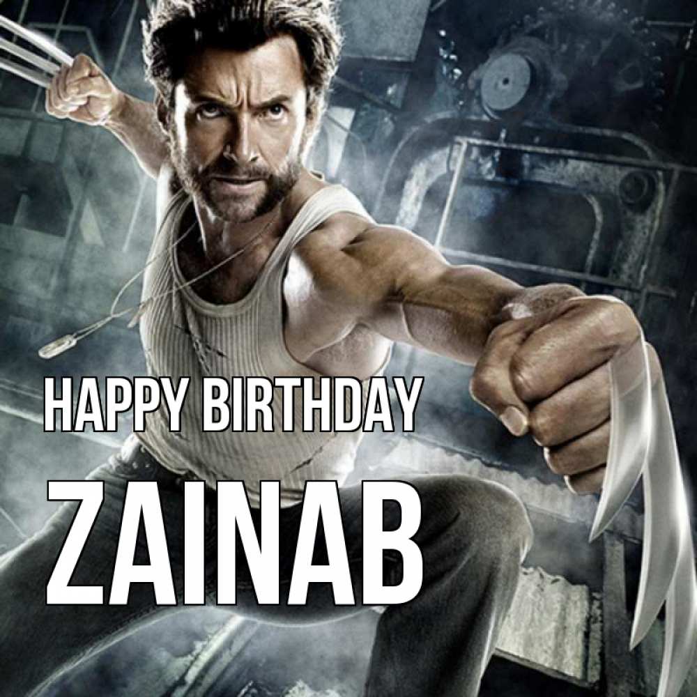 Greetings card с именем, Zainab Happy Birthday супергерой в ярости Greetings with text for free download 