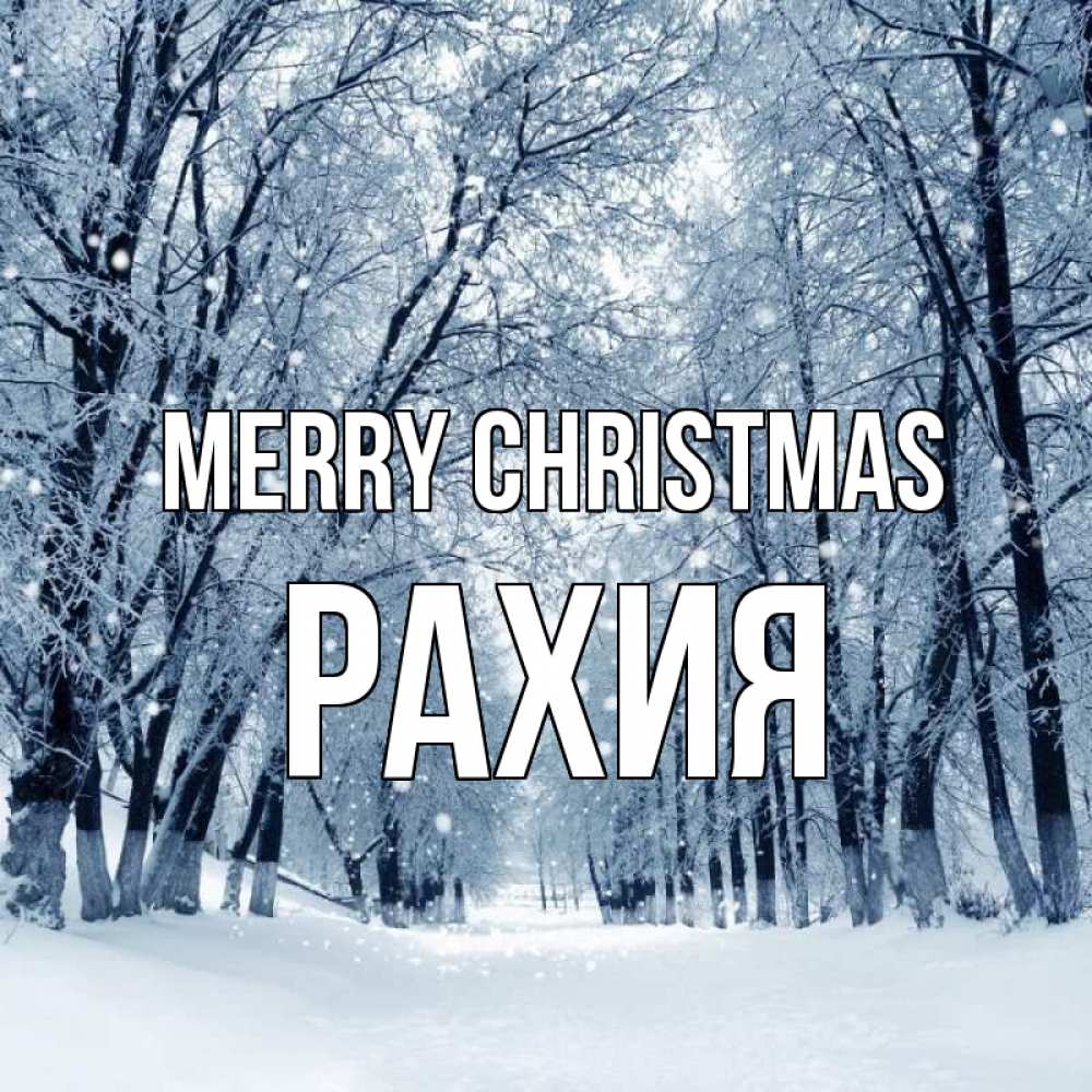 Greetings card с именем, РАХИЯ Merry Christmas снег, лес, парк Greetings with text for free download 