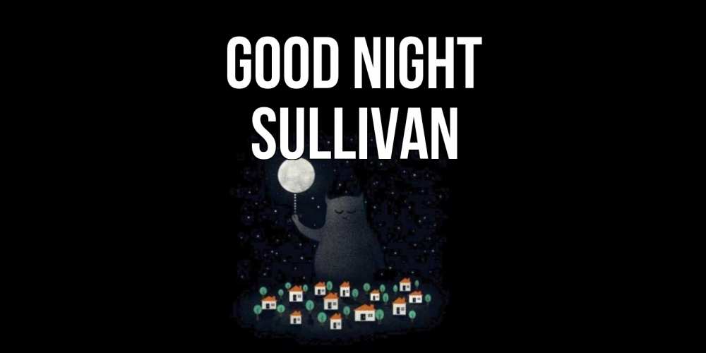 Greetings card с именем, Sullivan Good night кот,луна, ночь, звезды Greetings with text for free download 