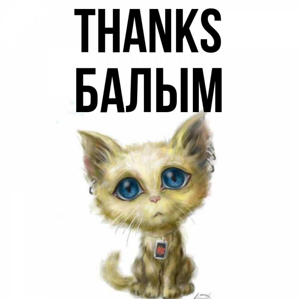 Greetings card с именем, БАЛЫМ Thanks рисованный кот благодарит вас Greetings with text for free download 