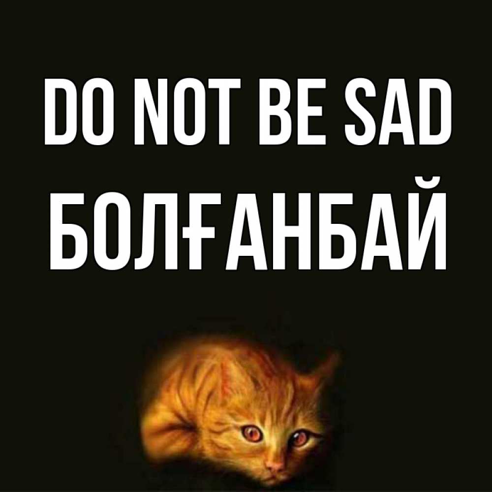Greetings card с именем, Болғанбай Do not be sad лежащий кот в темноте Greetings with text for free download 