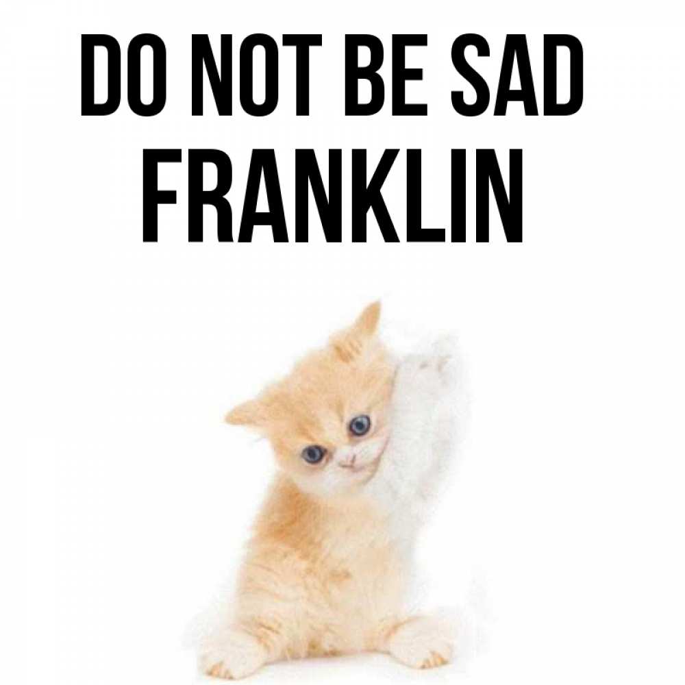 Greetings card с именем, Franklin Do not be sad просящий кот Greetings with text for free download 