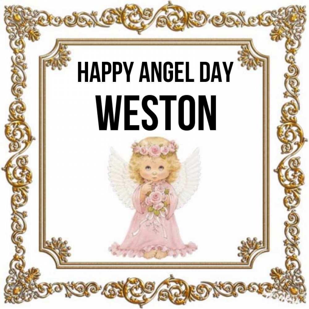 Greetings card с именем, Weston happy angel day девочка ангел с крыльями и цветами в розовом платье Greetings with text for free download 