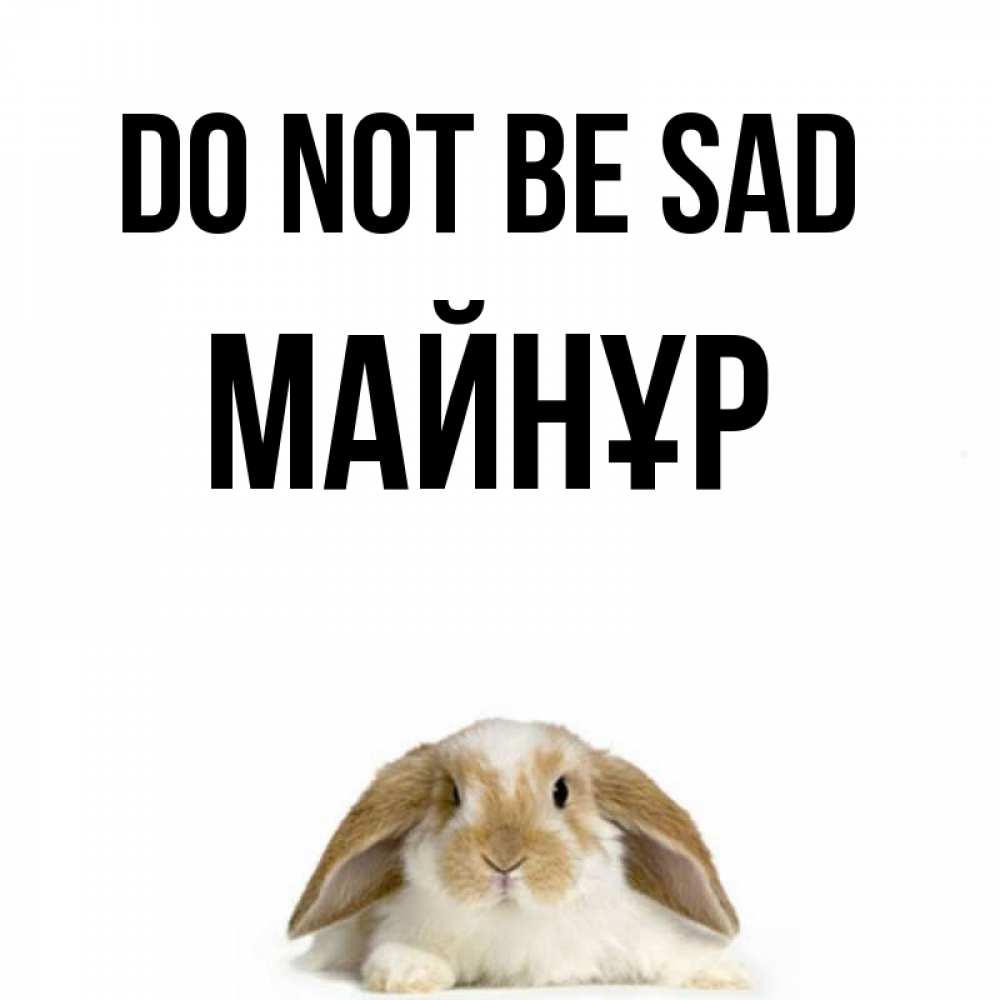 Greetings card с именем, МАЙНҰР Do not be sad коричнево белый заяц с большими ушками Greetings with text for free download 