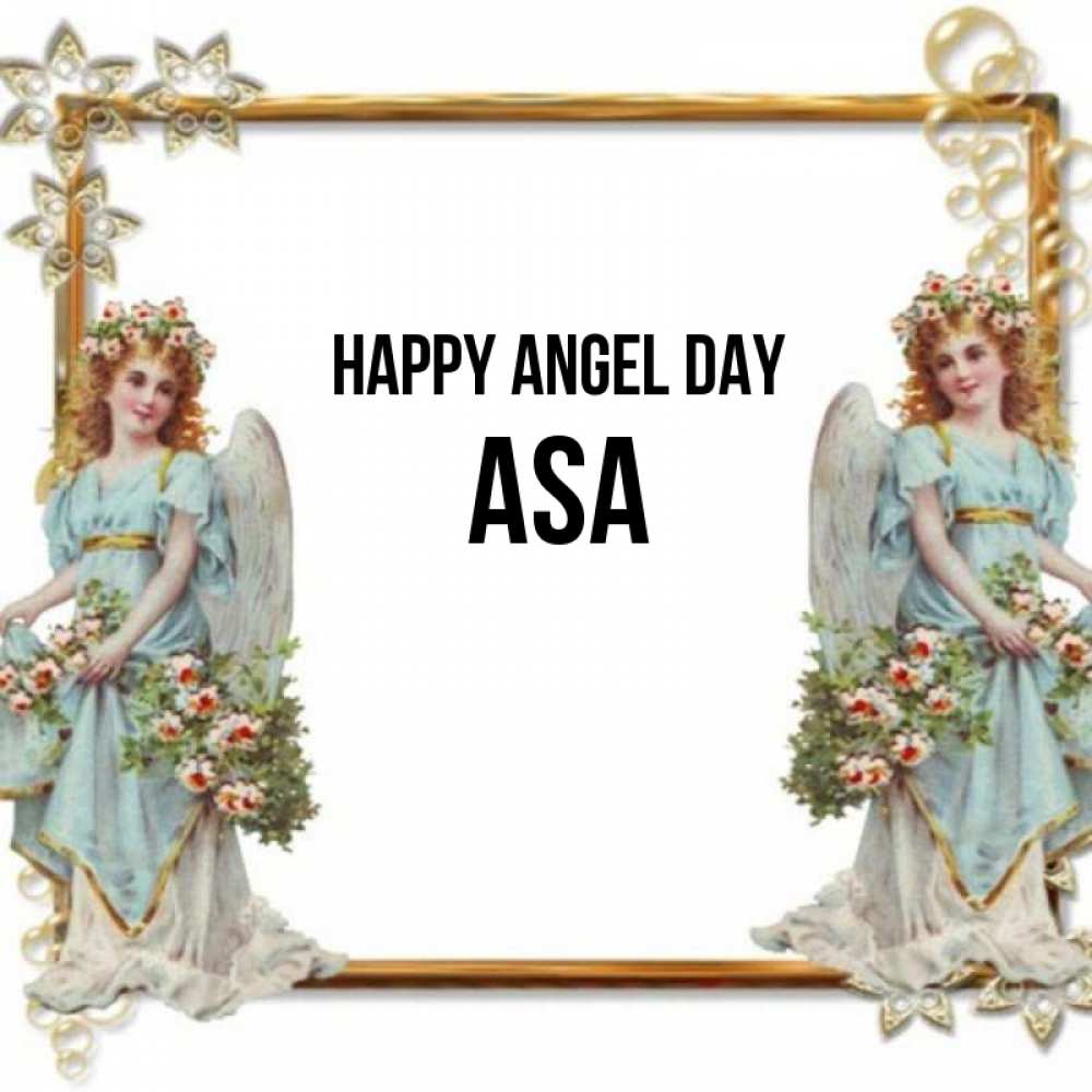 Greetings card с именем, Asa happy angel day рамочка из золота и ангелы Greetings with text for free download 