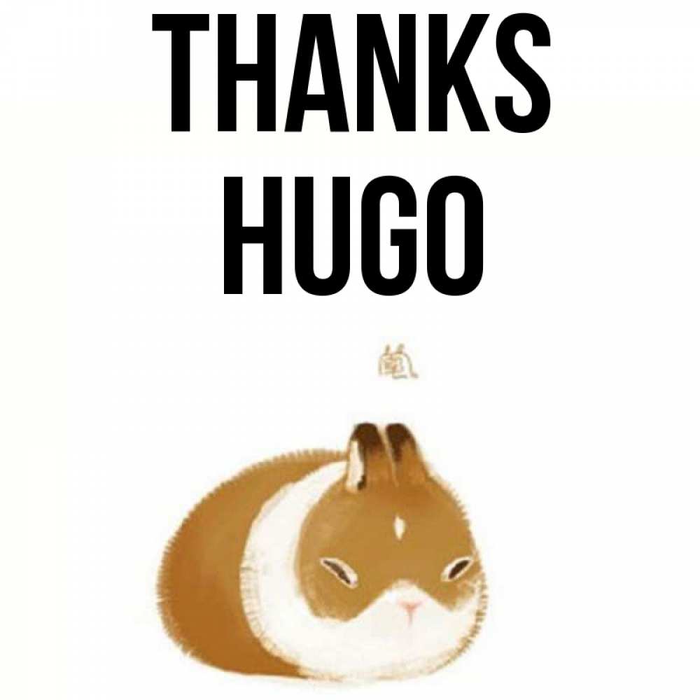 Greetings card с именем, Hugo Thanks коричнево белый домашний питомец Greetings with text for free download 