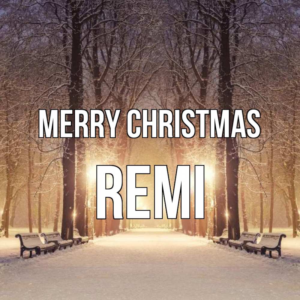 Greetings card с именем, Remi Merry Christmas зима, парк, фонарь, лес Greetings with text for free download 