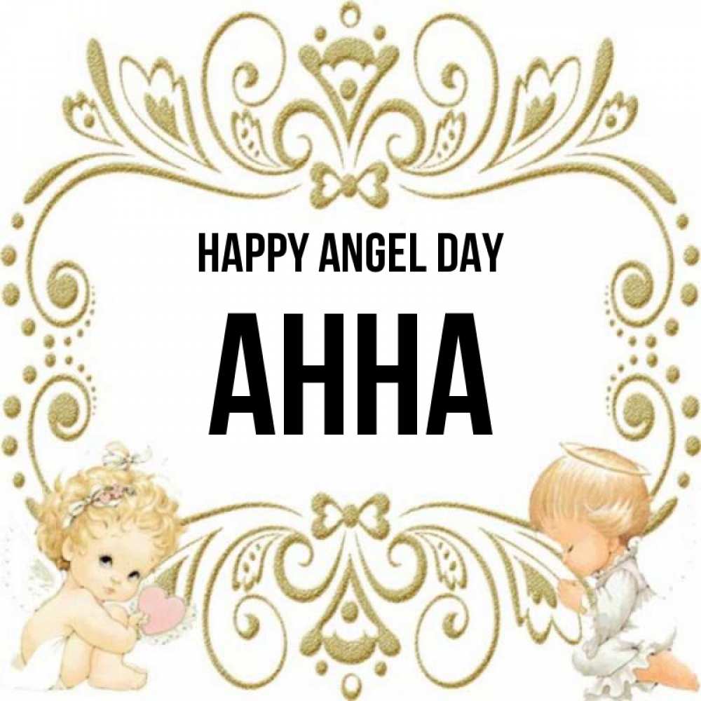 Greetings card с именем, Анна happy angel day с именинами поздравляют два красивых ангела. Один с сердечком другой молится Greetings with text for free download 
