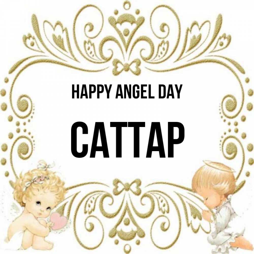 Greetings card с именем, САТТАР happy angel day с именинами поздравляют два красивых ангела. Один с сердечком другой молится Greetings with text for free download 
