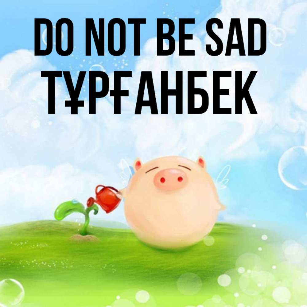 Greetings card с именем, ТҰРҒАНБЕК Do not be sad поливает цветок порося Greetings with text for free download 