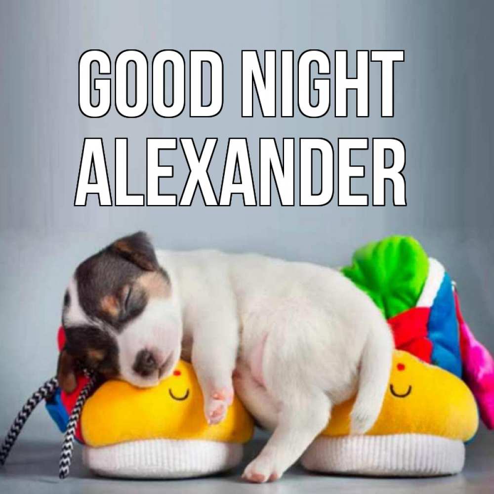 Greetings card с именем, Alexander Good night собачка Greetings with text for free download 