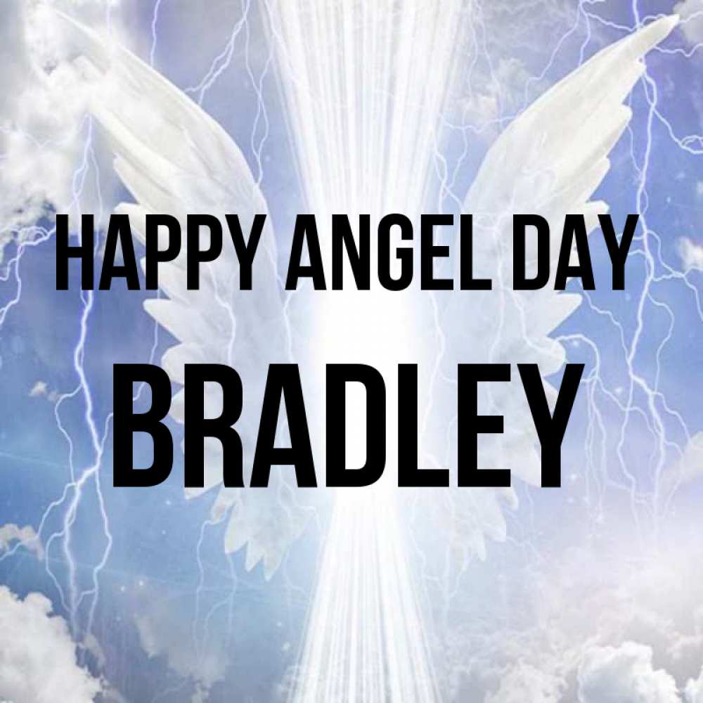 Greetings card с именем, Bradley happy angel day молнии на небе и свет Greetings with text for free download 