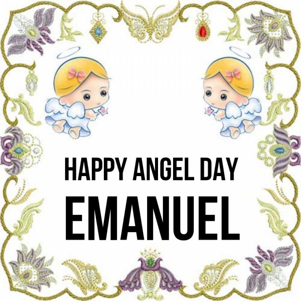 Greetings card с именем, Emanuel happy angel day маленькие ангелы с крылышками Greetings with text for free download 