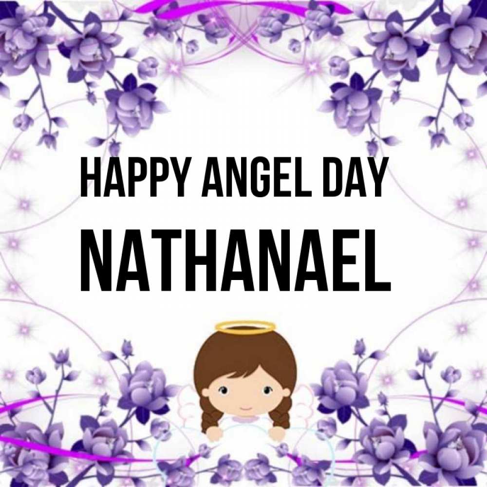 Greetings card с именем, Nathanael happy angel day с именинами в рамочке Greetings with text for free download 