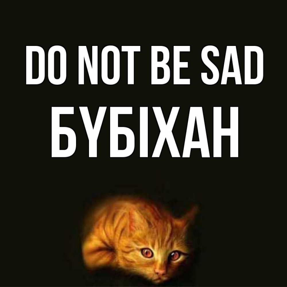 Greetings card с именем, БҮБІХАН Do not be sad лежащий кот в темноте Greetings with text for free download 