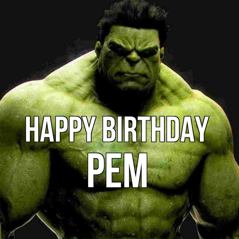 Greetings card с именем, Рем Happy Birthday зеленый супергерой марвел Greetings with text for free download 