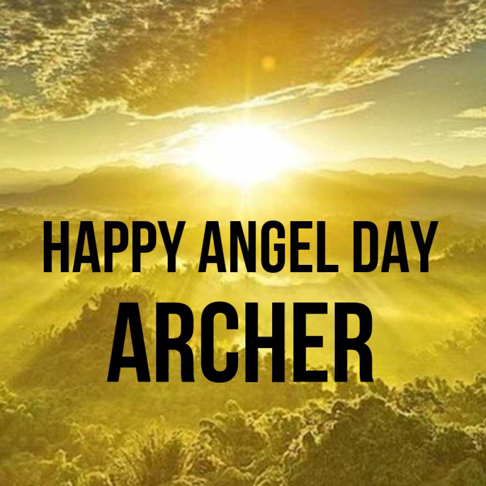 Greetings card с именем, Archer happy angel day леса и небо в желтом Greetings with text for free download 