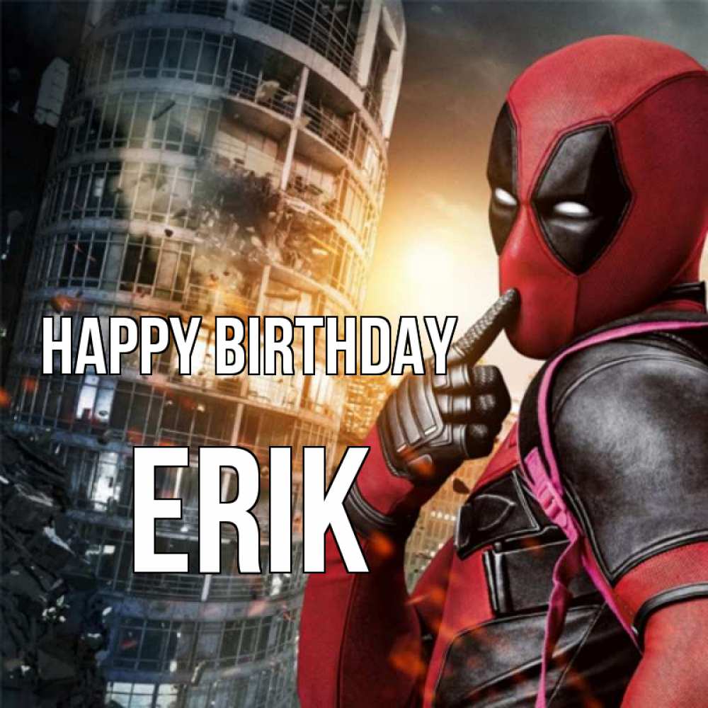 Greetings card с именем, Erik Happy Birthday с супергероями Greetings with text for free download 