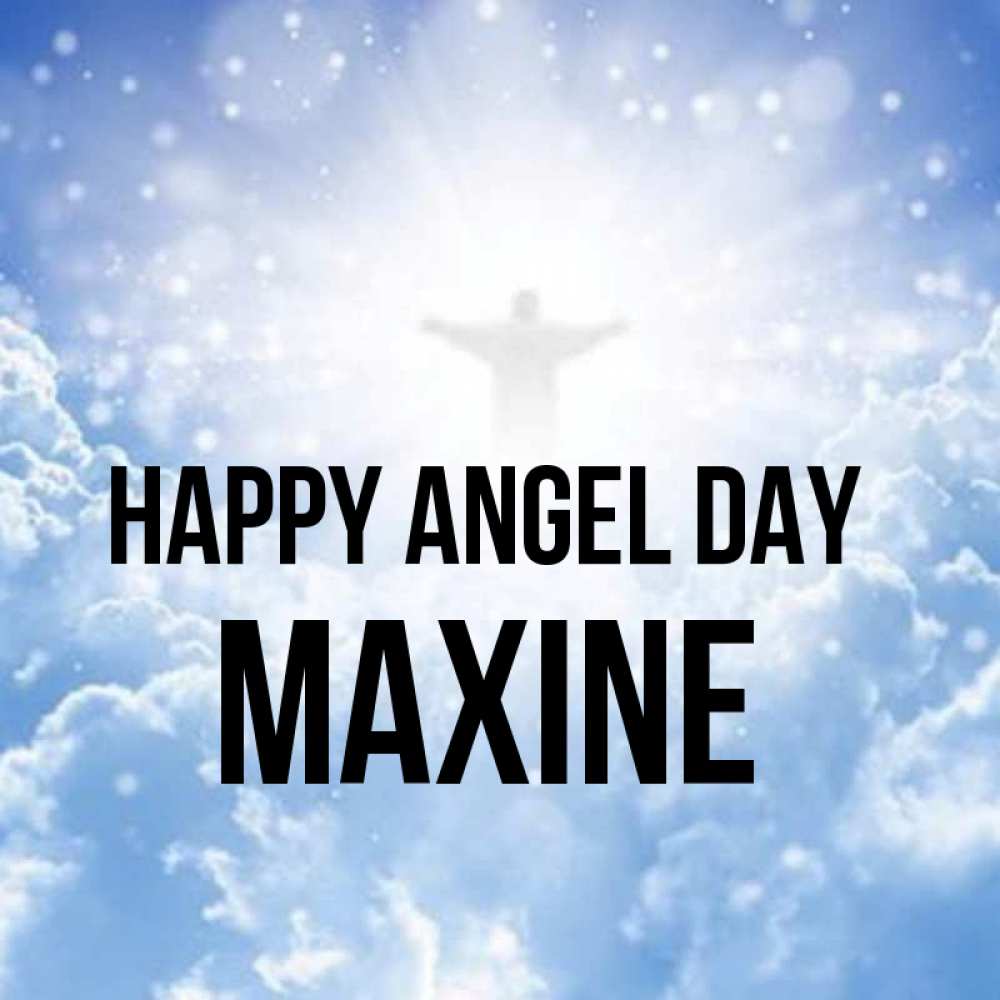 Greetings card с именем, Maxine happy angel day ангел на облаках в свете солнца Greetings with text for free download 