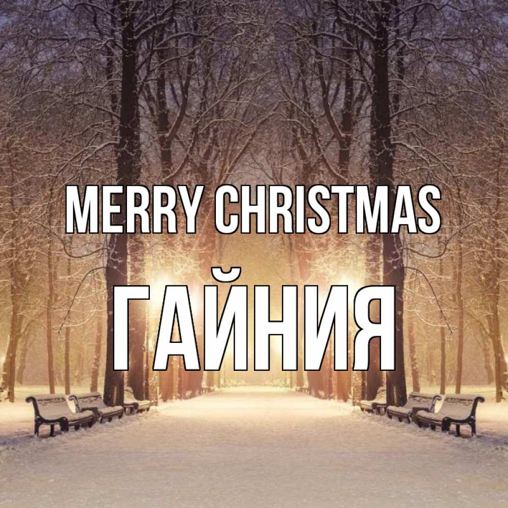 Greetings card с именем, ГАЙНИЯ Merry Christmas зима, парк, фонарь, лес Greetings with text for free download 