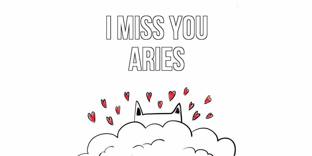 Greetings card с именем, Aries I miss you котик скучает по тебе очень с сердечками Greetings with text for free download 
