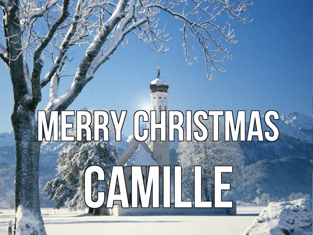 Greetings card с именем, Camille Merry Christmas зима, храм, костел Greetings with text for free download 